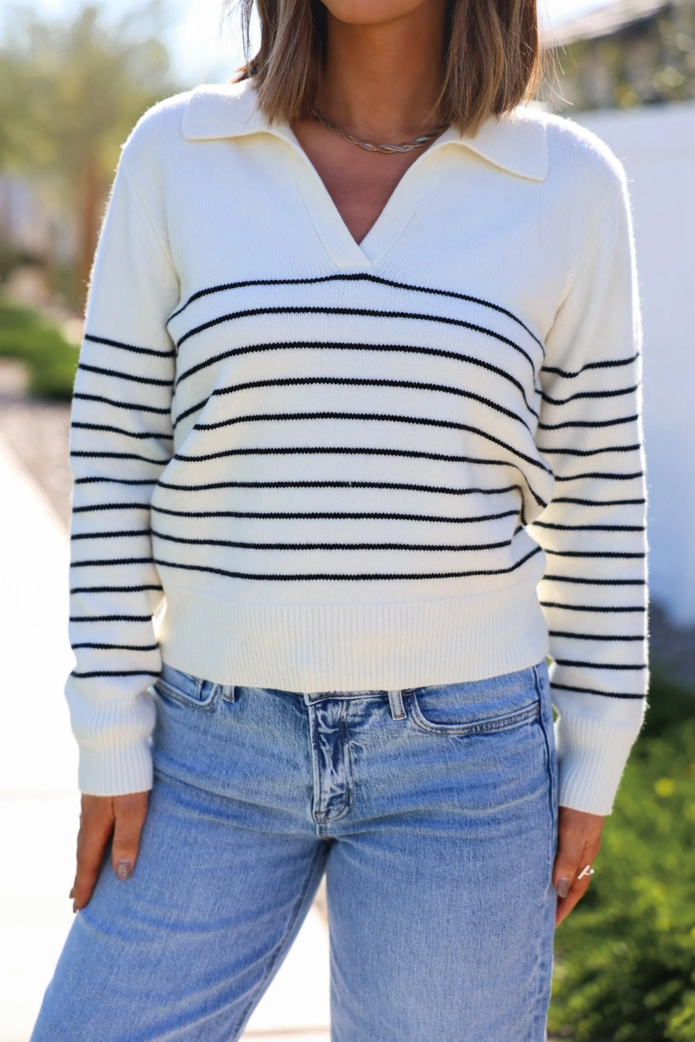 Ivory and Black Stripe Ribbed Sweater - FINAL SALE - Image 3