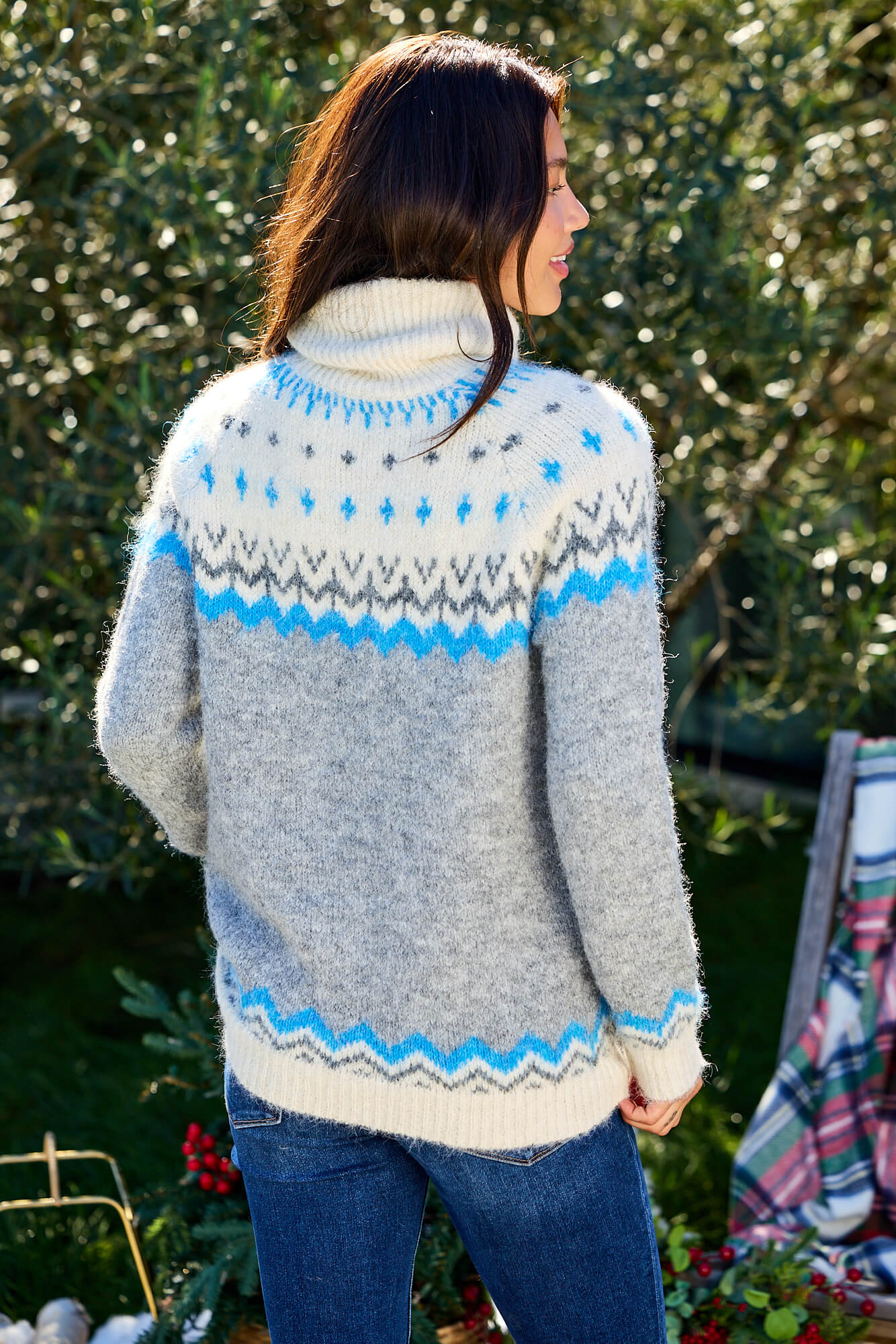 Ivory and Grey Fair Isle Turtleneck Sweater-FINAL SALE - Image 12