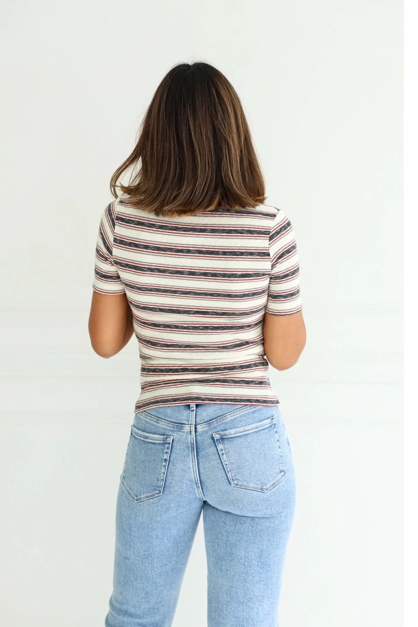 Ivory Contrast Striped Rib Polo Top-FINAL SALE - Image 4
