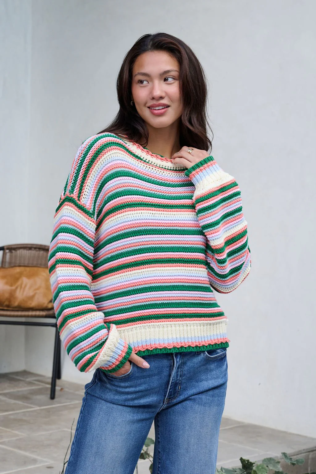 Ivory Multi Striped Crewneck Sweater-FINAL SALE
