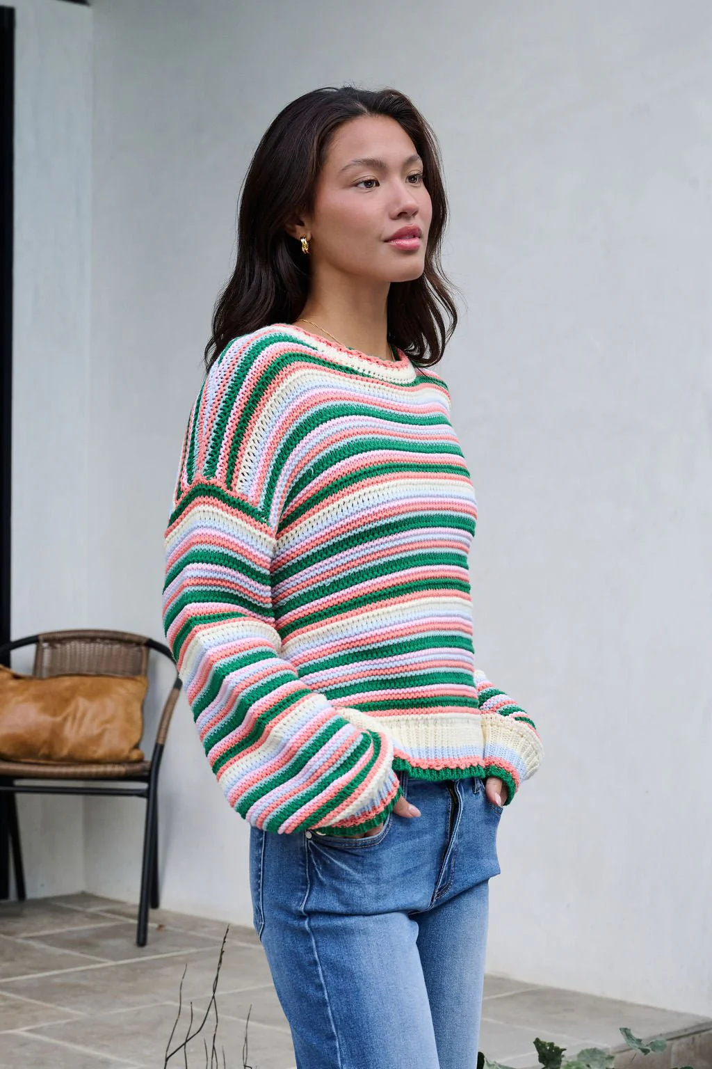Ivory Multi Striped Crewneck Sweater-FINAL SALE - Image 7
