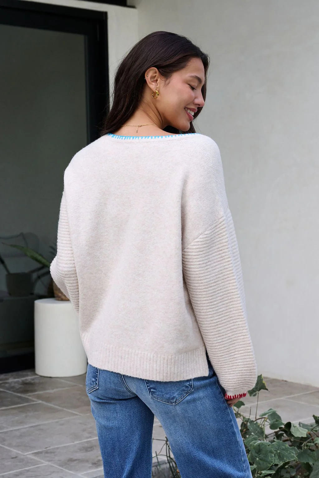 Ivory Stitch Trim Button Up Sweater - FINAL SALE - Image 9