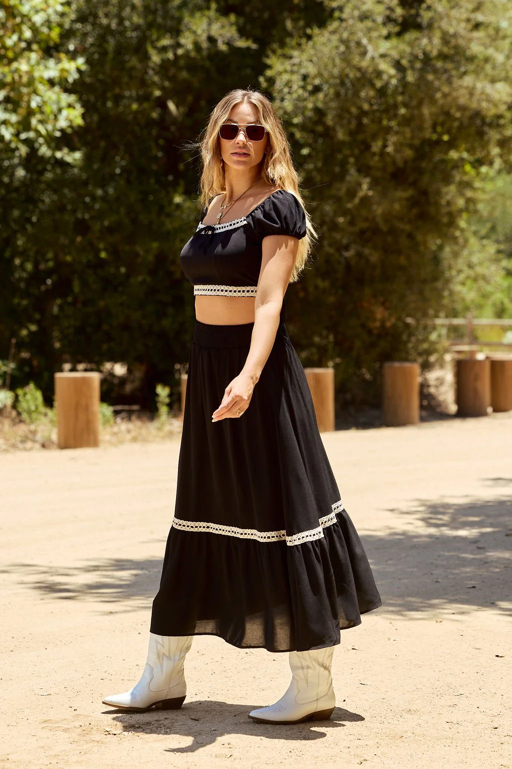 Jolene Black Lace Trim Crop Top - FINAL SALE - Image 4