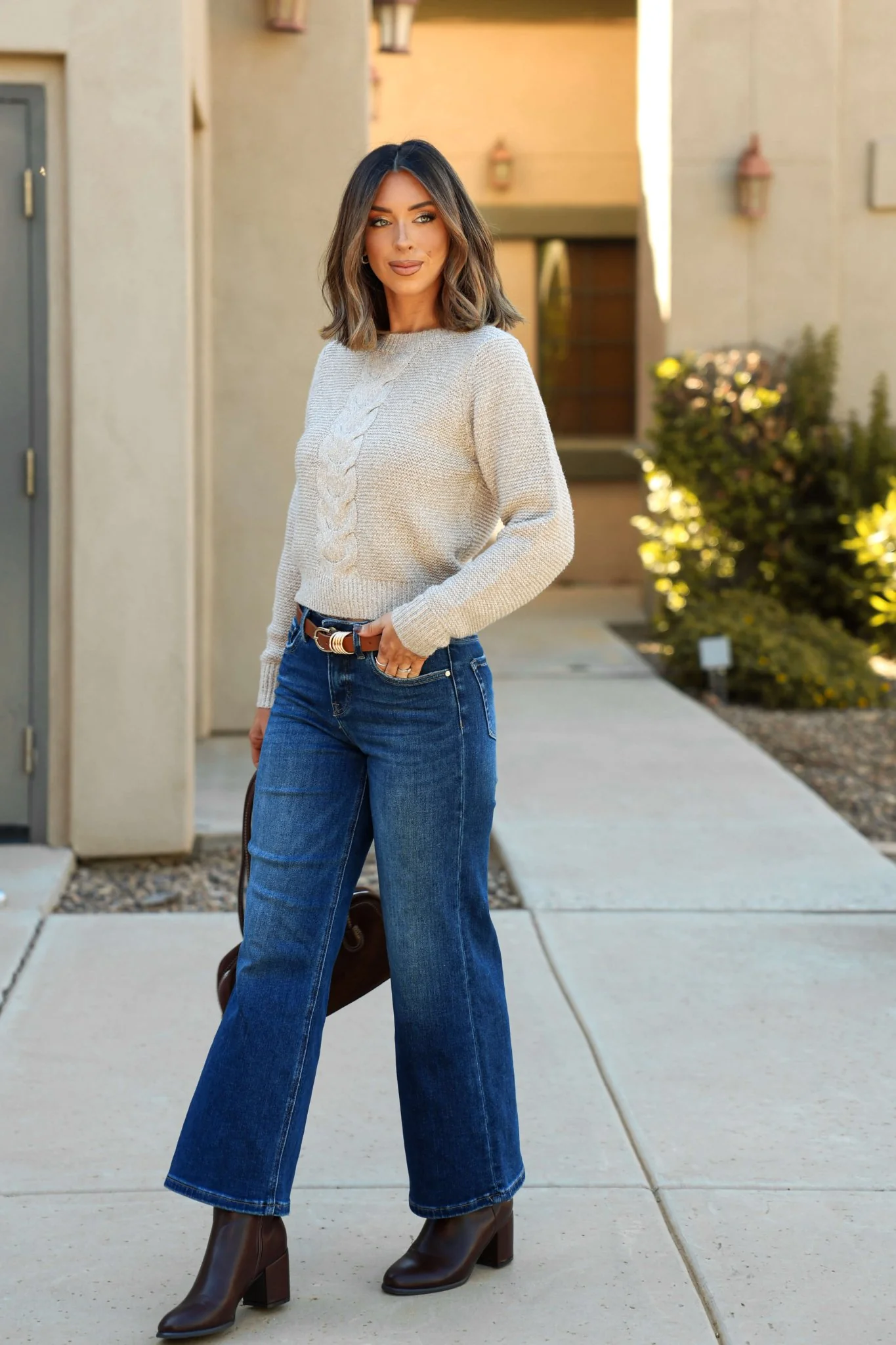 Kylie Mocha Cable Knit Sweater-FINAL SALE - Image 3