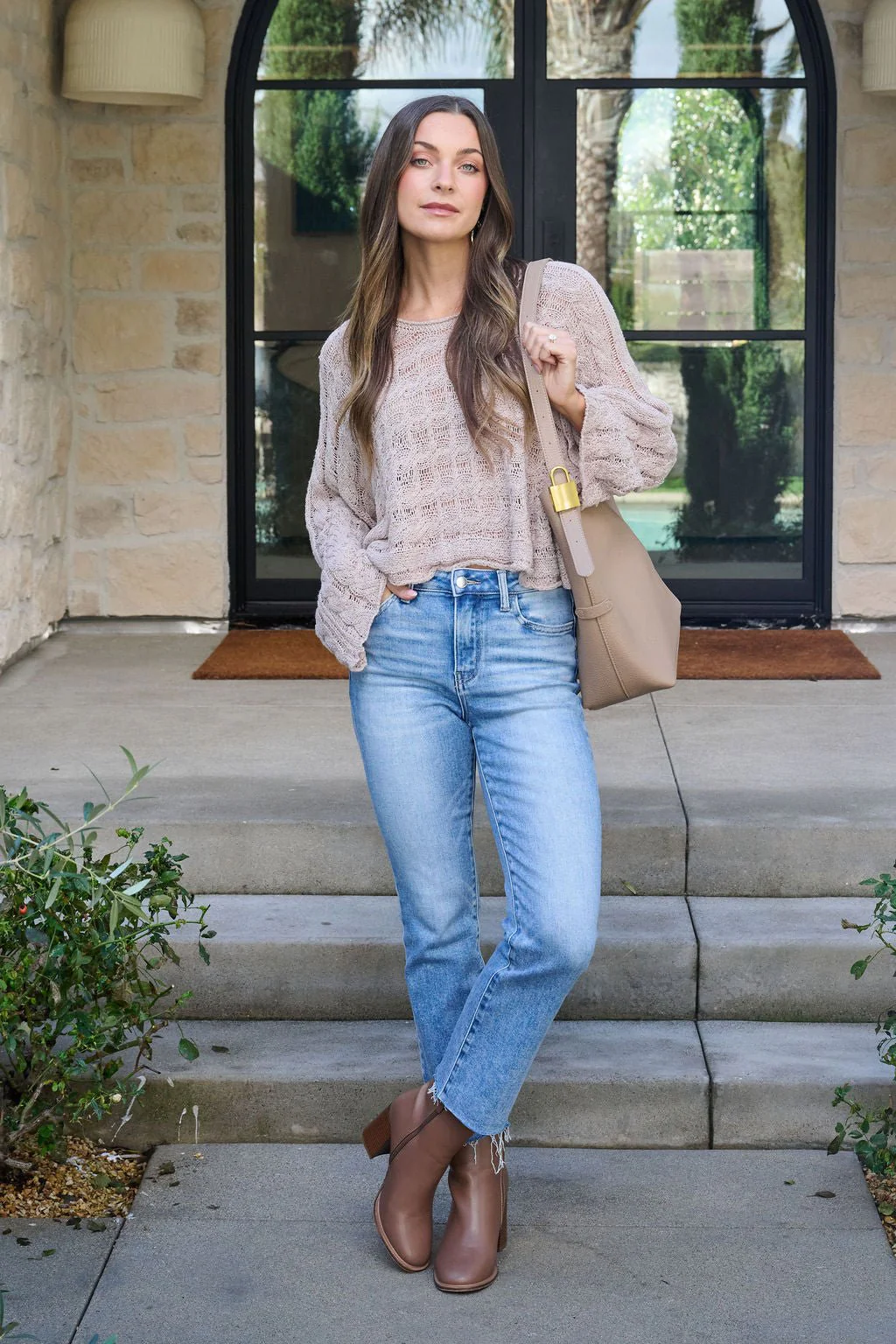 Laurel Taupe Open Knit Sweater - FINAL SALE - Image 2