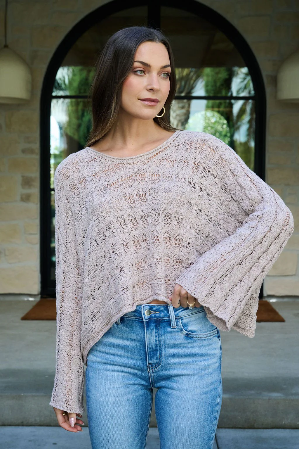 Laurel Taupe Open Knit Sweater - FINAL SALE - Image 3
