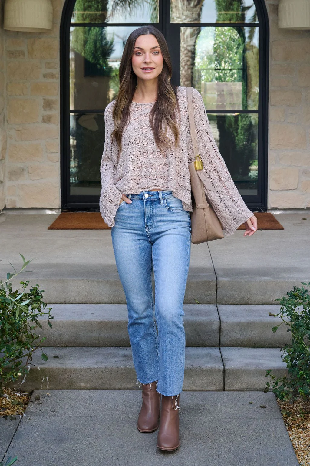 Laurel Taupe Open Knit Sweater - FINAL SALE - Image 8