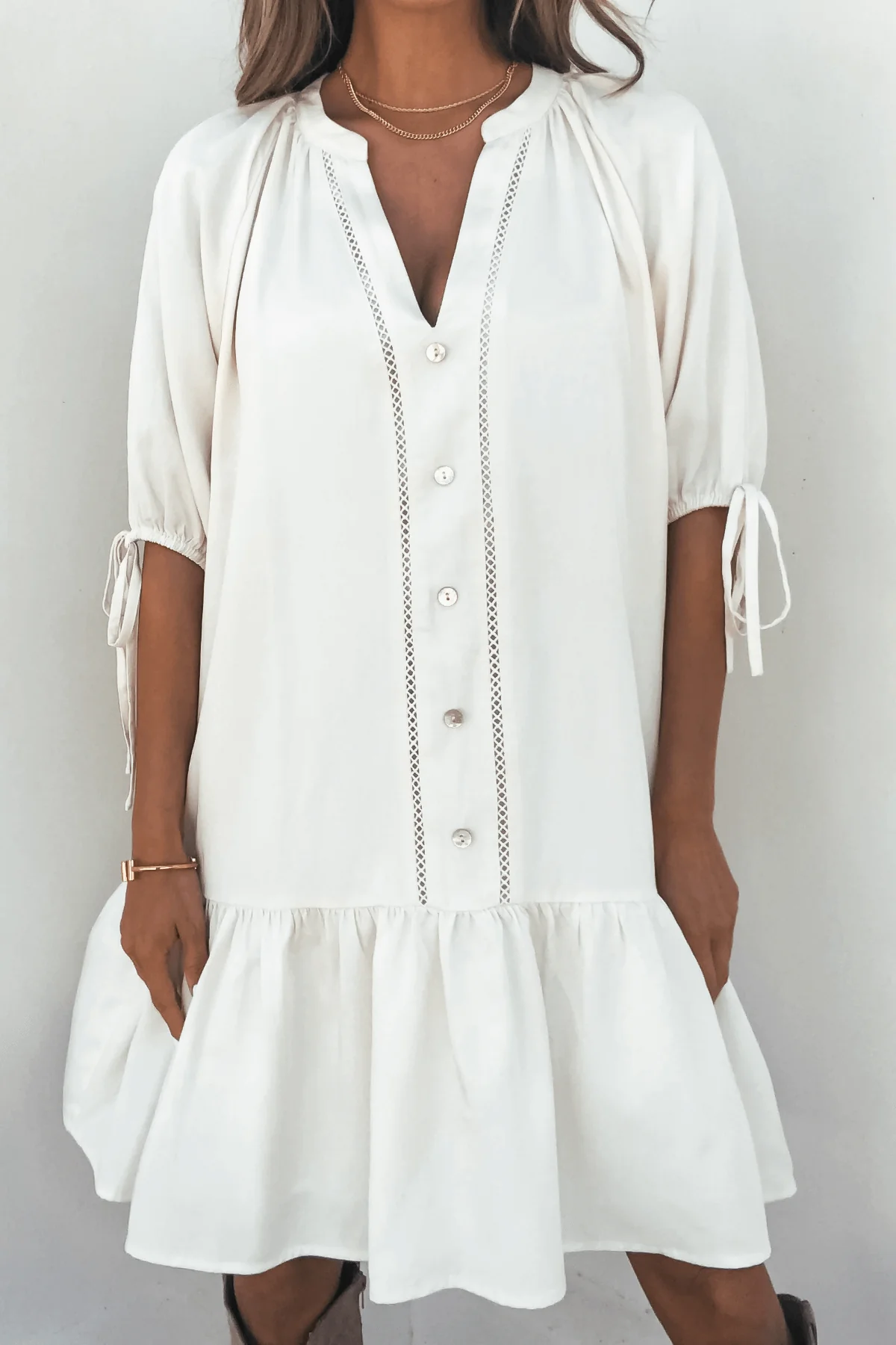 Laurie Cream Button Down Mini Dress - Image 3