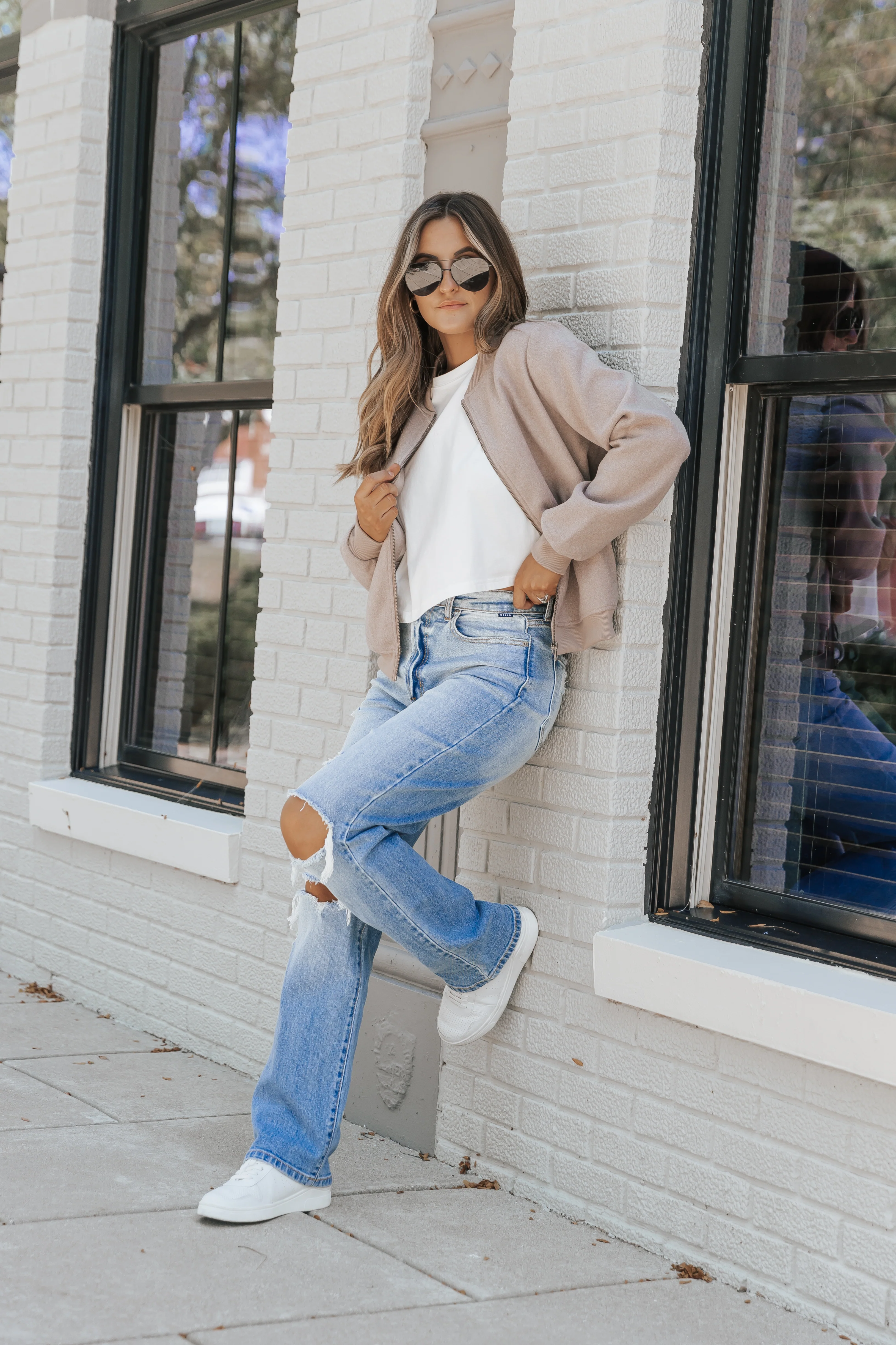 Light Mocha Contrast Bomber Jacket - Image 3