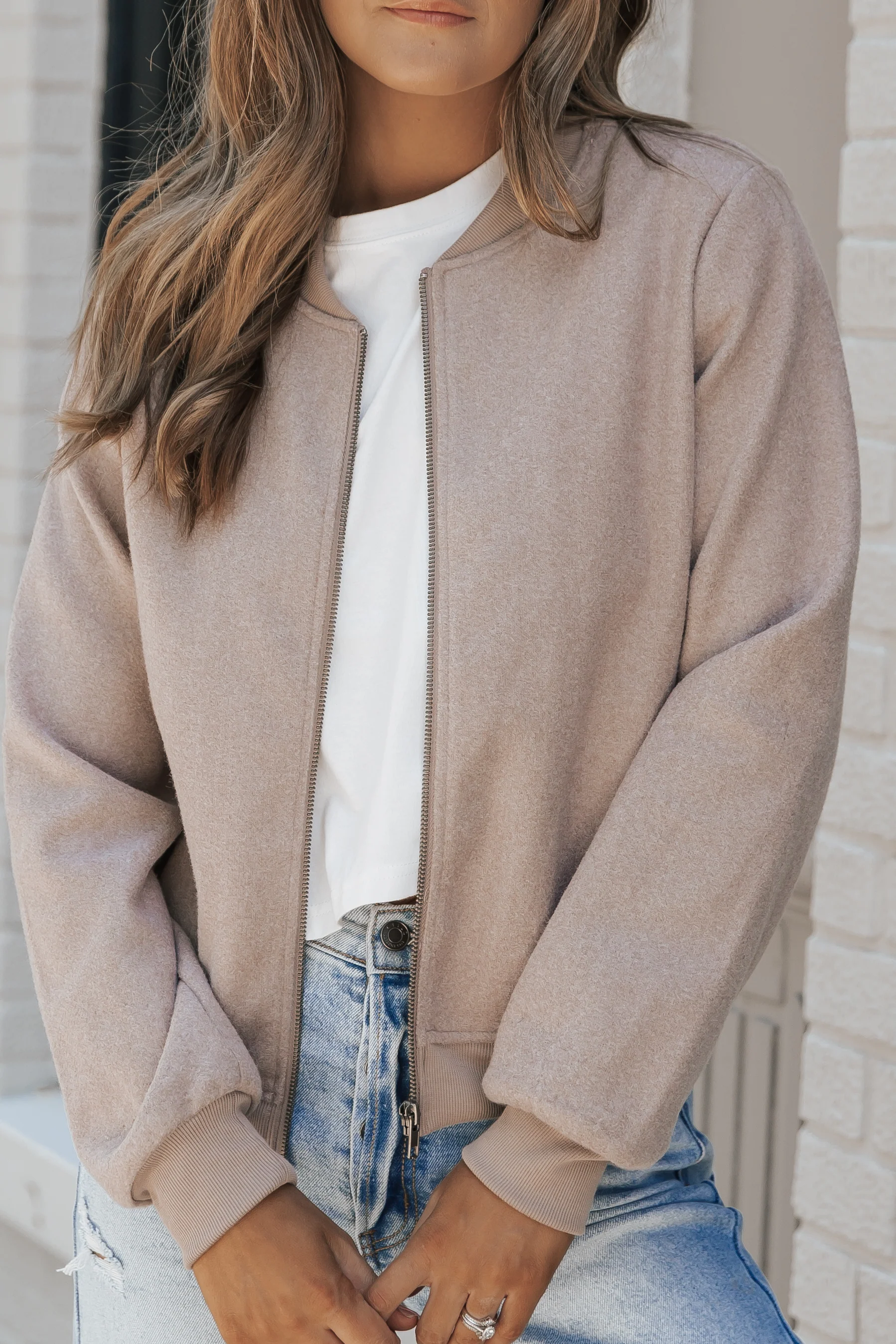 Light Mocha Contrast Bomber Jacket - Image 7