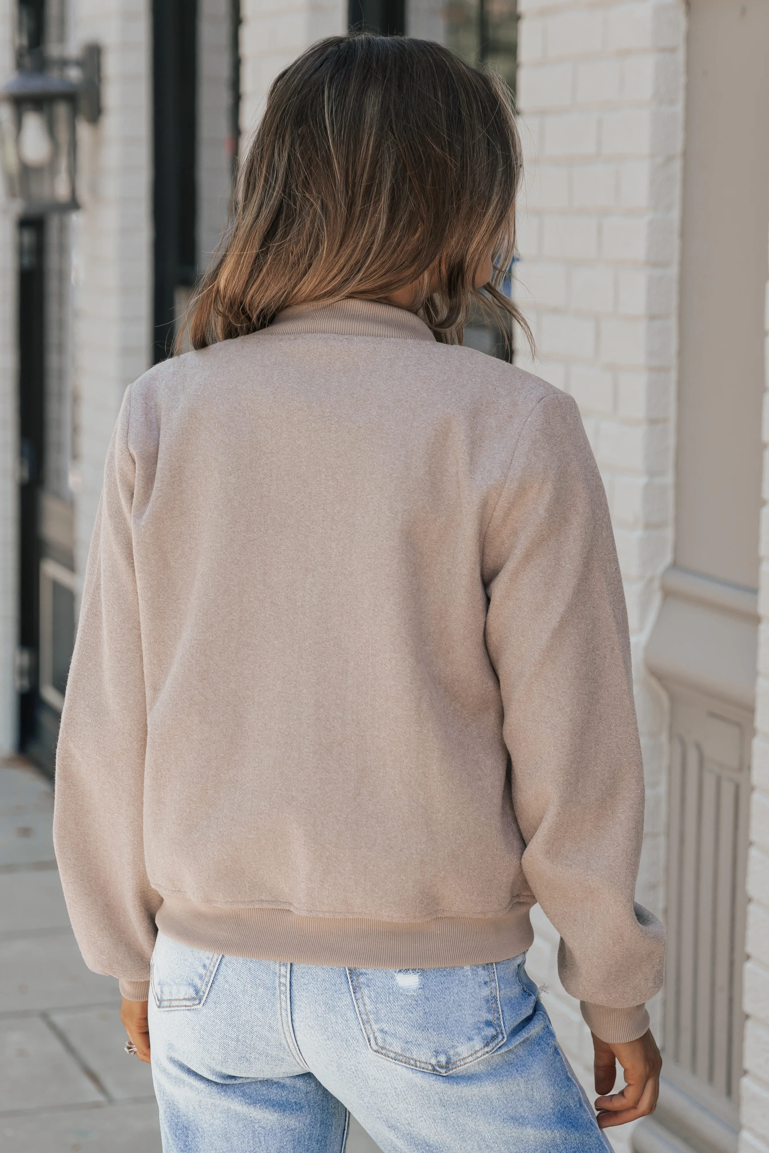 Light Mocha Contrast Bomber Jacket - Image 8