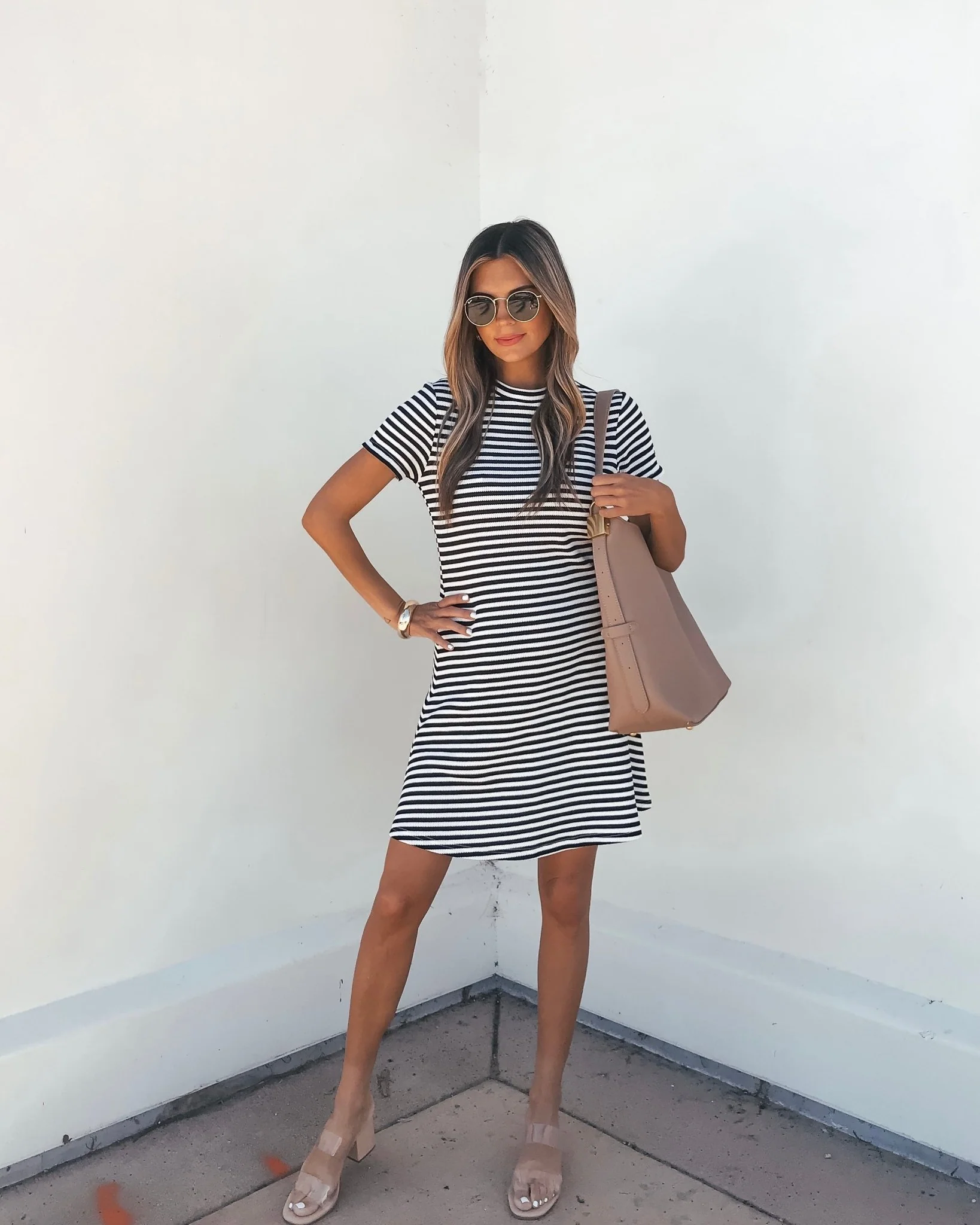 Lucy Black and White Striped Mini Dress - Image 2