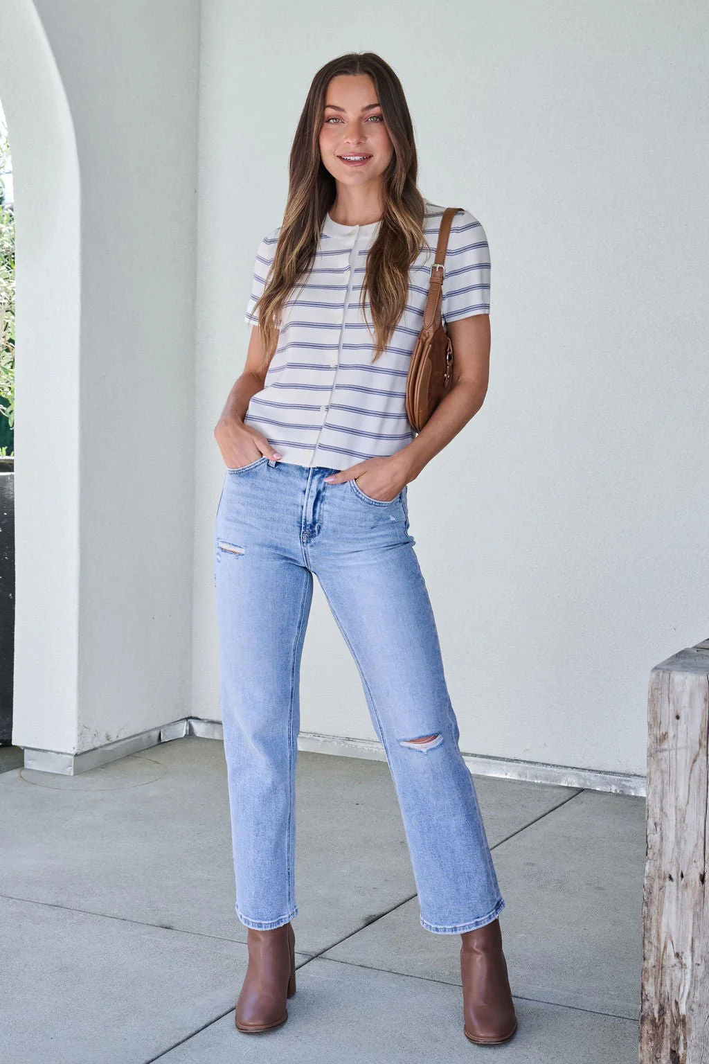Marina Blue and White Striped Sweater Cardigan - FINAL SALE - Image 2