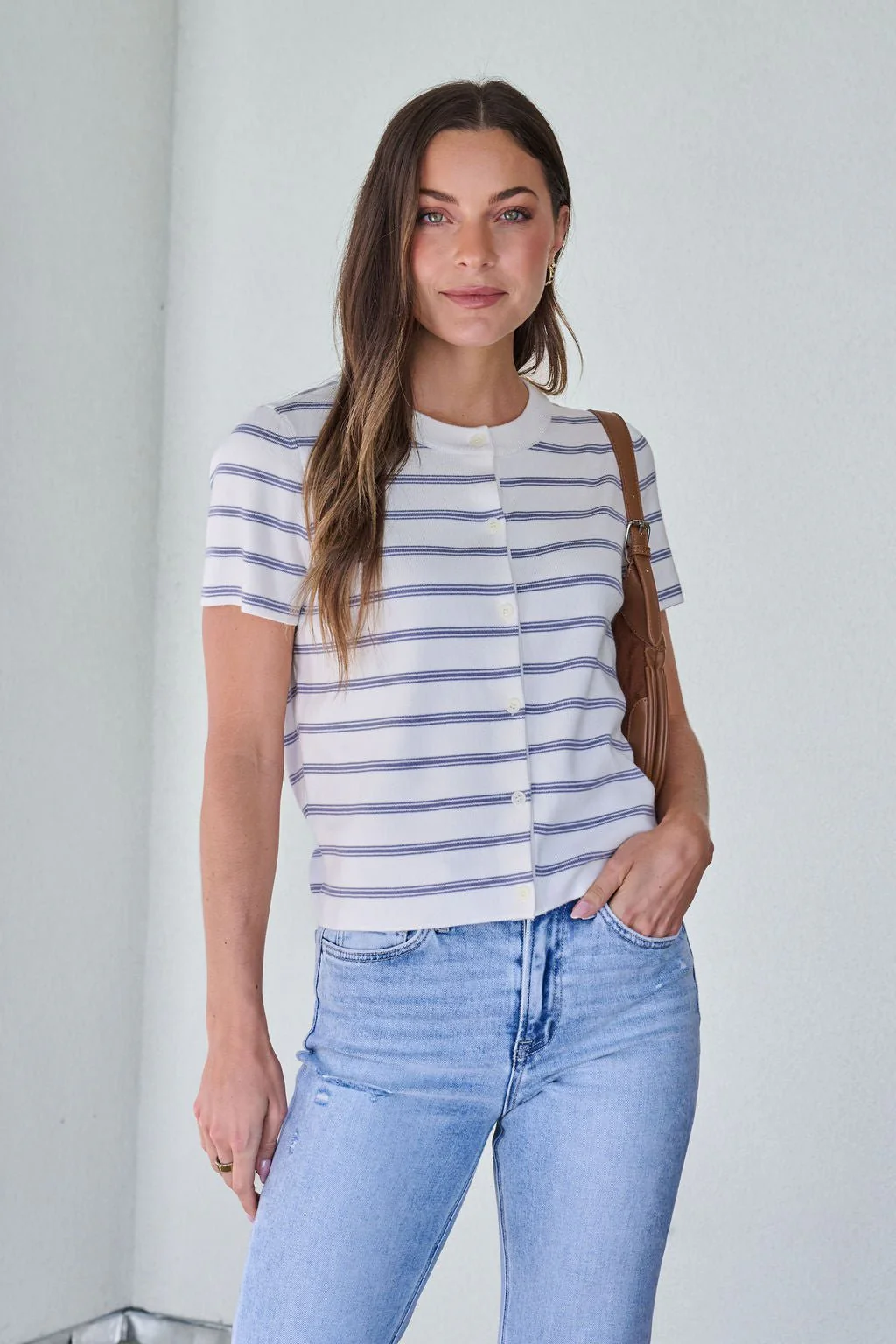 Marina Blue and White Striped Sweater Cardigan - FINAL SALE - Image 3
