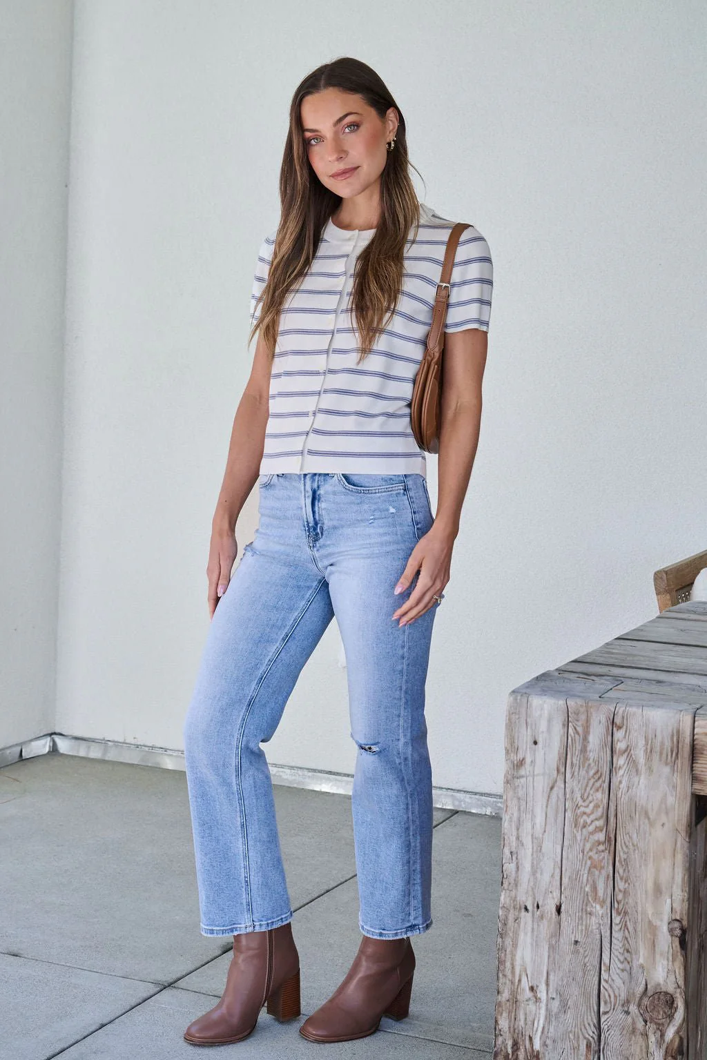Marina Blue and White Striped Sweater Cardigan - FINAL SALE - Image 4