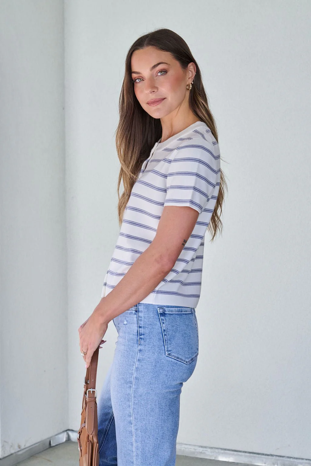 Marina Blue and White Striped Sweater Cardigan - FINAL SALE - Image 7
