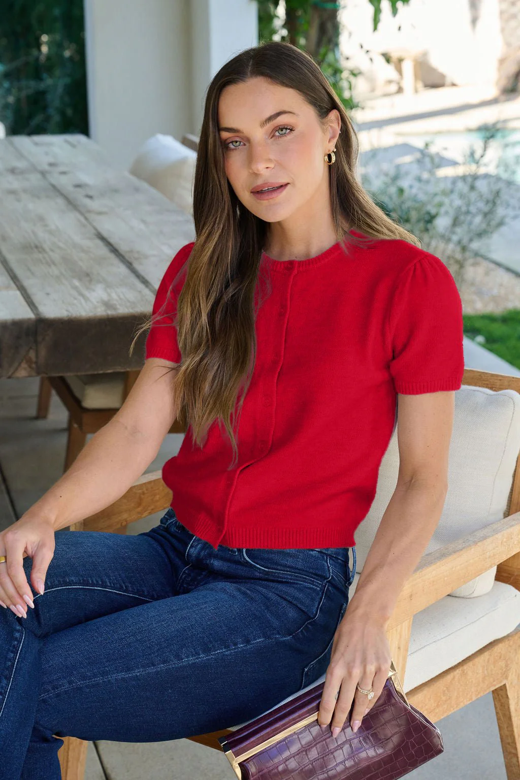Maura Red Short Sleeve Sweater Cardigan - Image 3