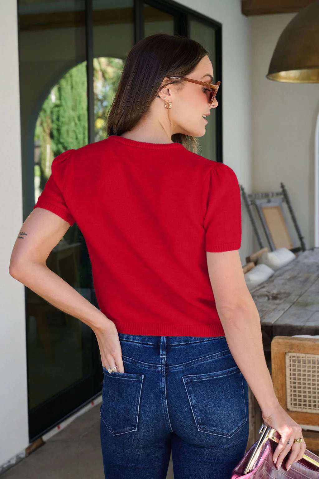 Maura Red Short Sleeve Sweater Cardigan - Image 5