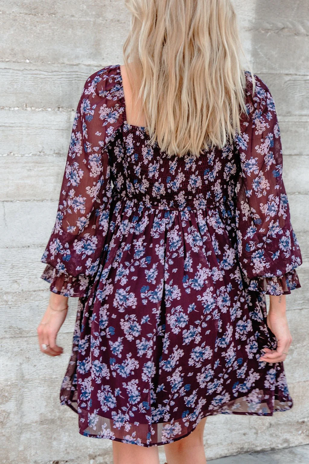 Merlot Floral Chiffon Babydoll Mini Dress - FINAL SALE - Image 5