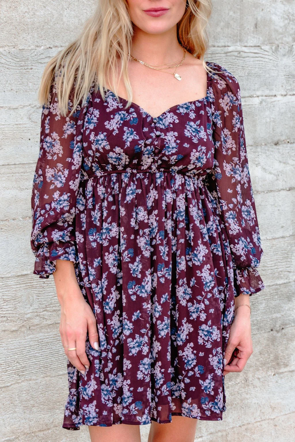 Merlot Floral Chiffon Babydoll Mini Dress - FINAL SALE - Image 7