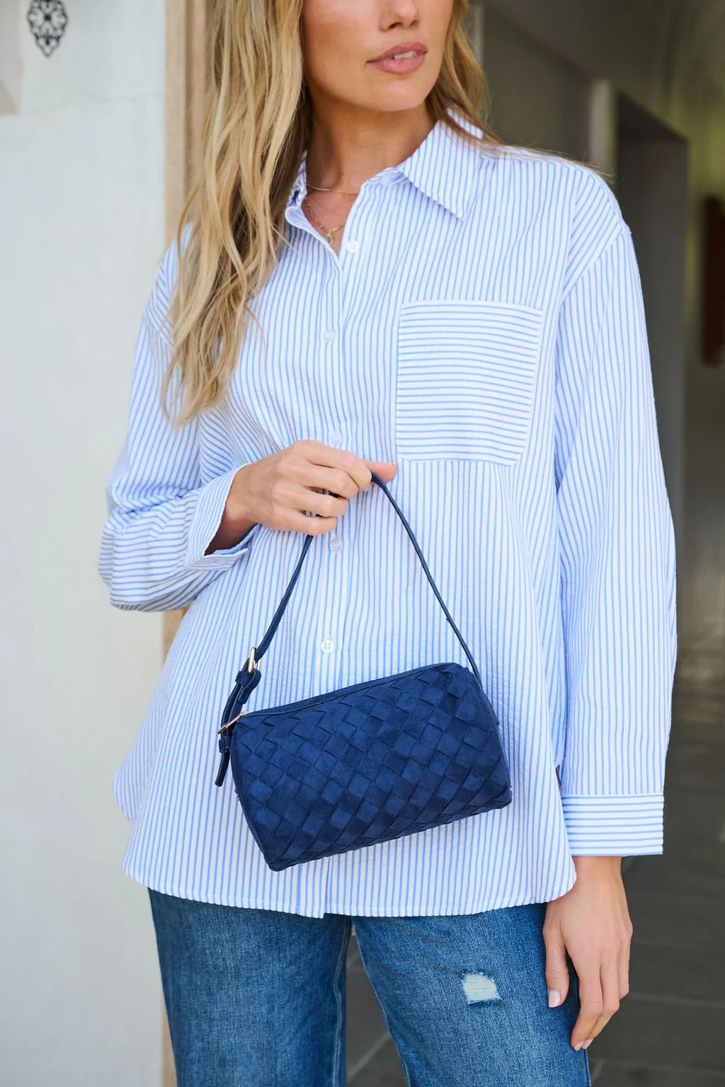 Midnight Textured Vegan Leather Shoulder Bag - FINAL SALE - Image 5