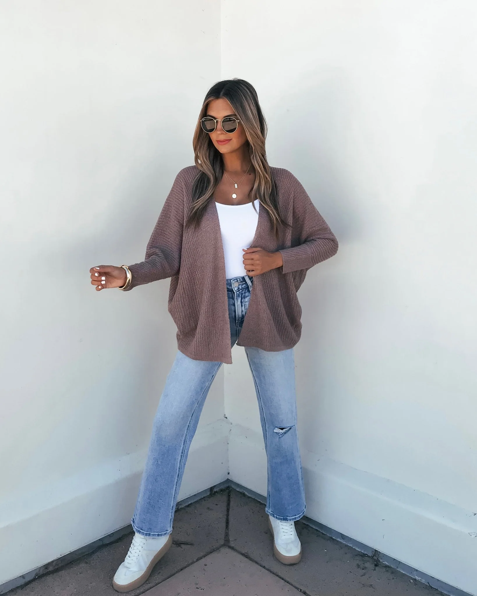 Mocha Dolman Sleeve Open Front Cardigan - Image 2