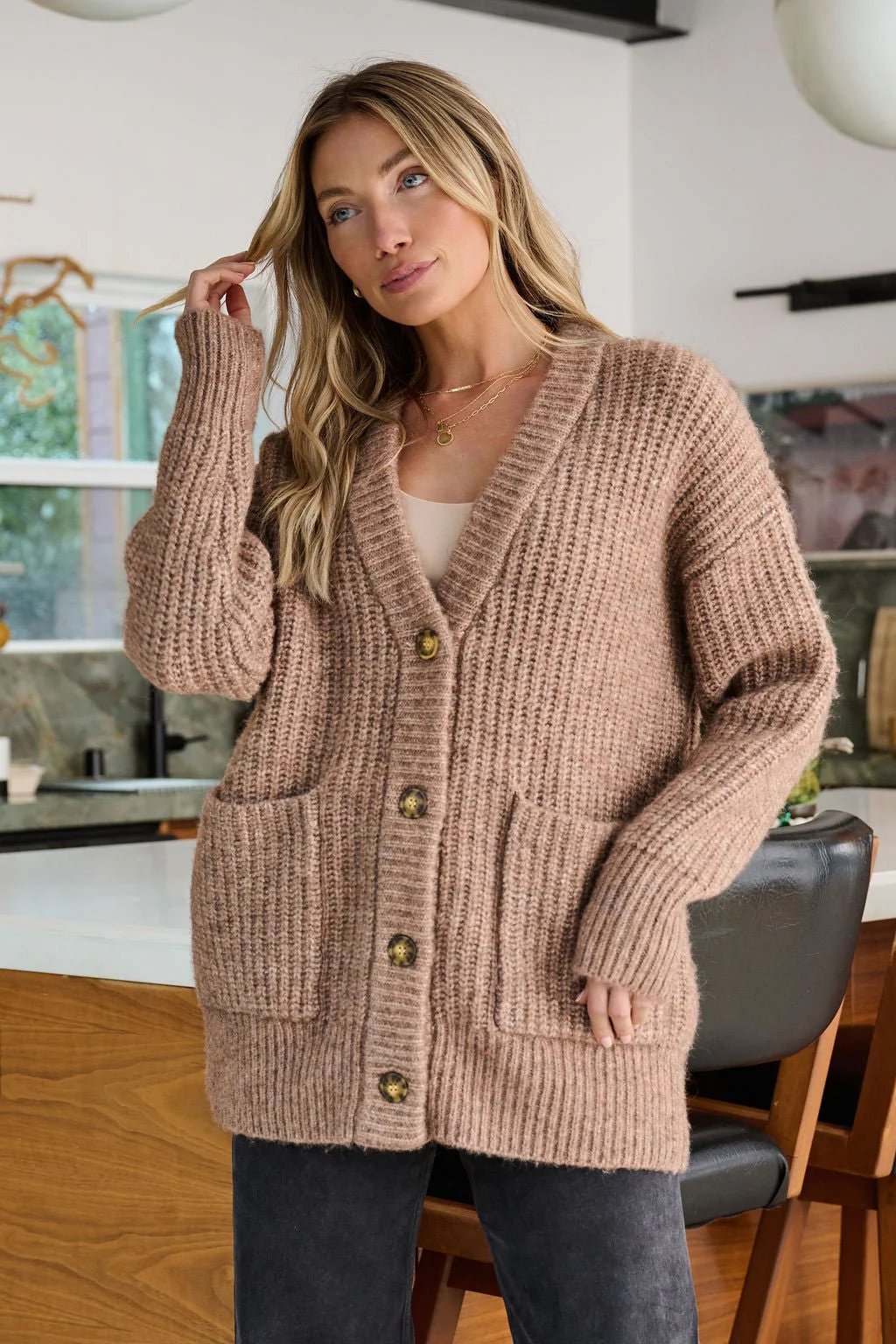 Mocha Heavy Knit Button Down Cardigan - FINAL SALE - Image 2