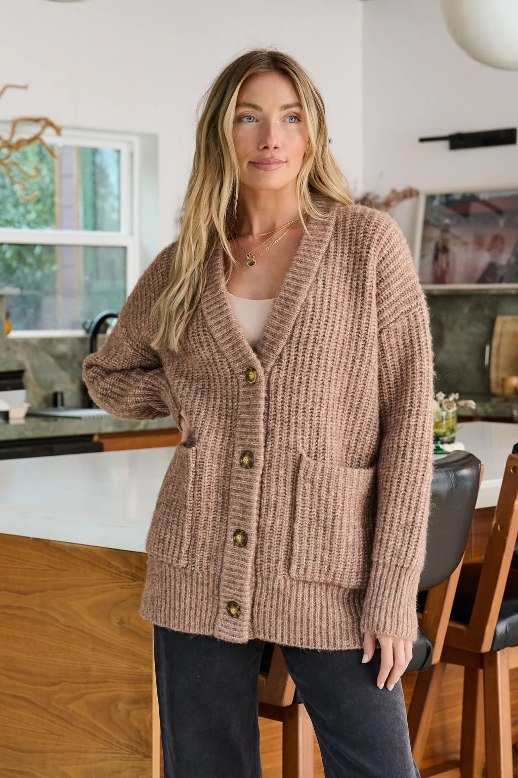 Mocha Heavy Knit Button Down Cardigan - FINAL SALE - Image 7