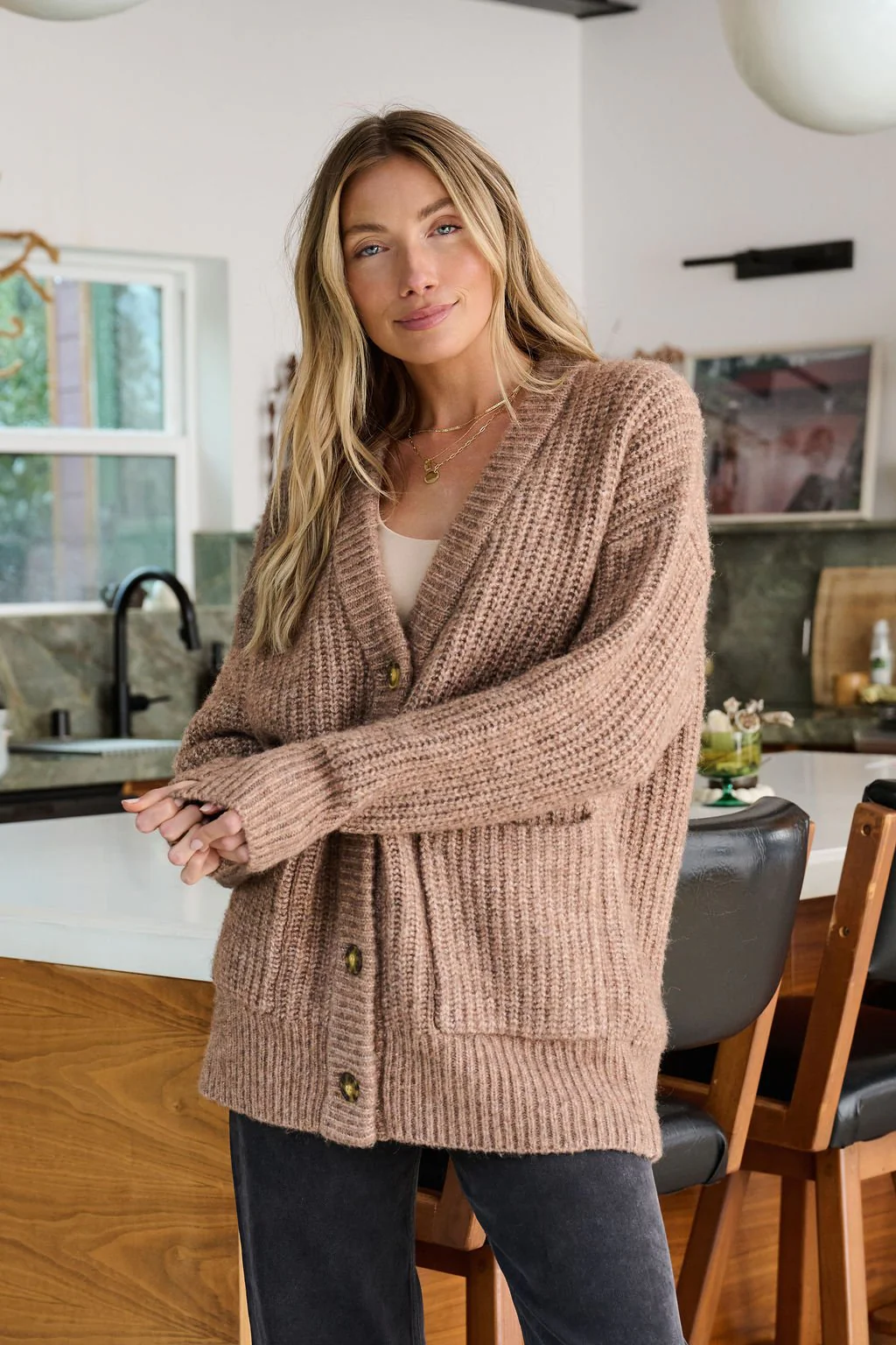 Mocha Heavy Knit Button Down Cardigan - FINAL SALE - Image 8
