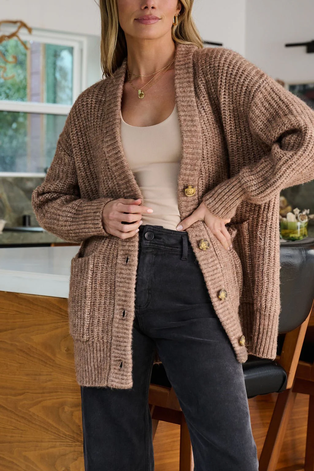Mocha Heavy Knit Button Down Cardigan - FINAL SALE - Image 9
