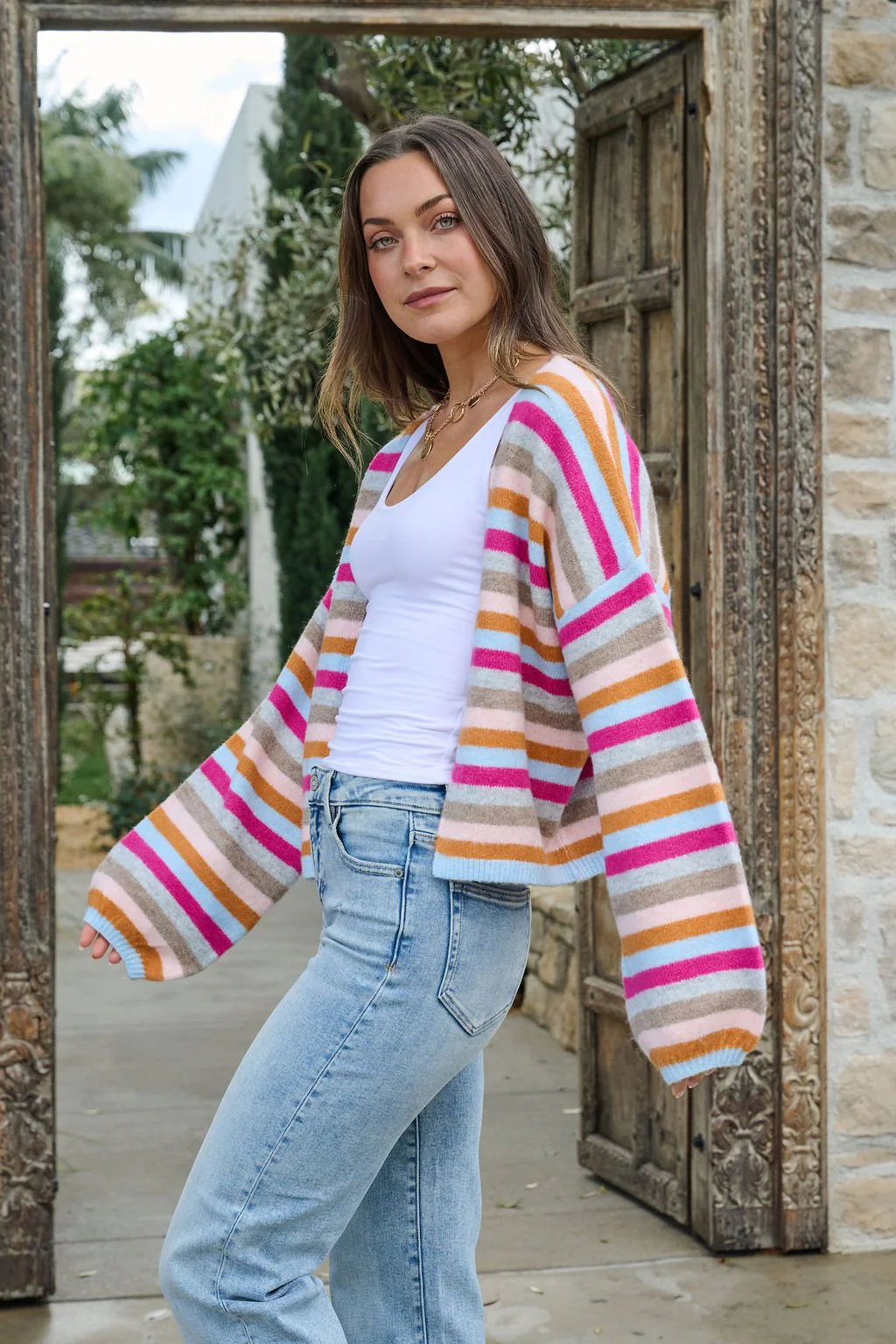 Multi Color Striped Open Front Cardigan - FINAL SALE - Image 11