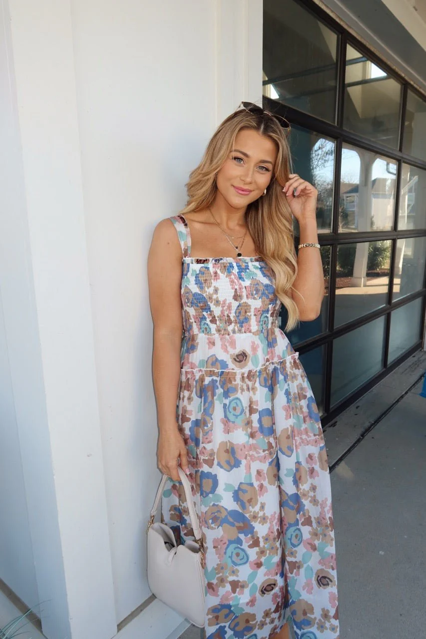 Multi Floral Print Smocked Midi Dress - Image 2