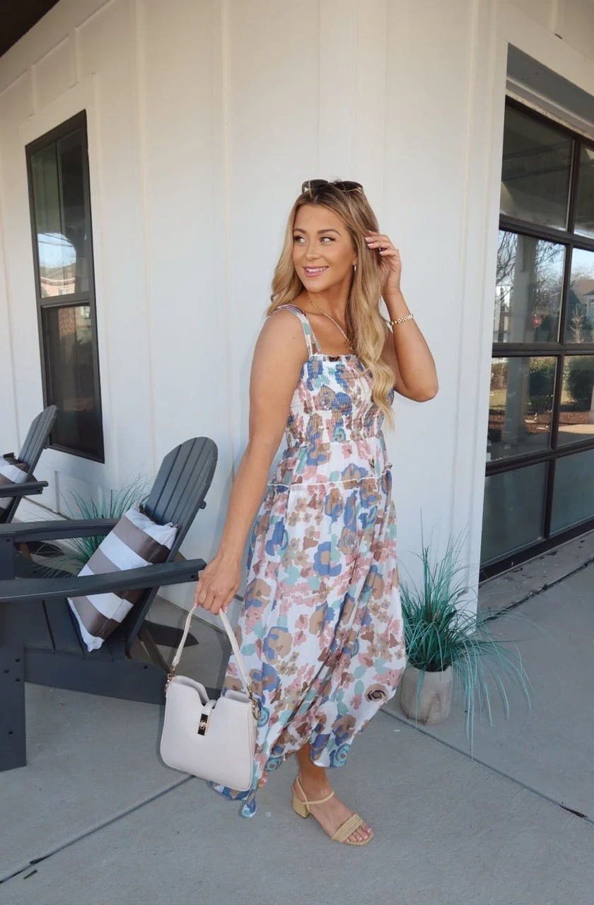 Multi Floral Print Smocked Midi Dress - Image 4