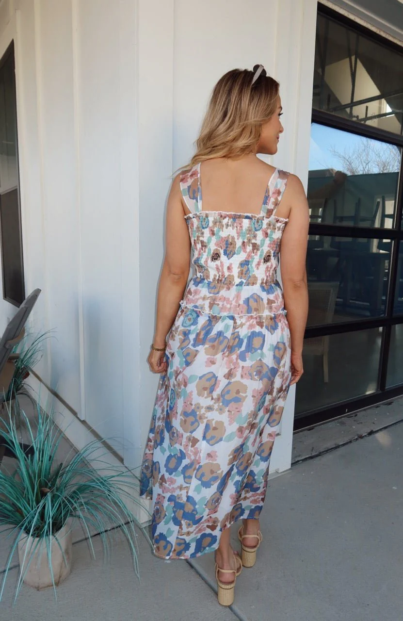 Multi Floral Print Smocked Midi Dress - Image 5