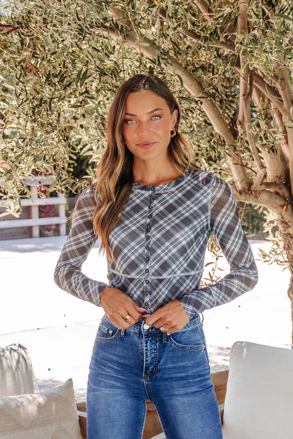 Multi Grey Plaid Mesh Top - FINAL SALE - Image 4