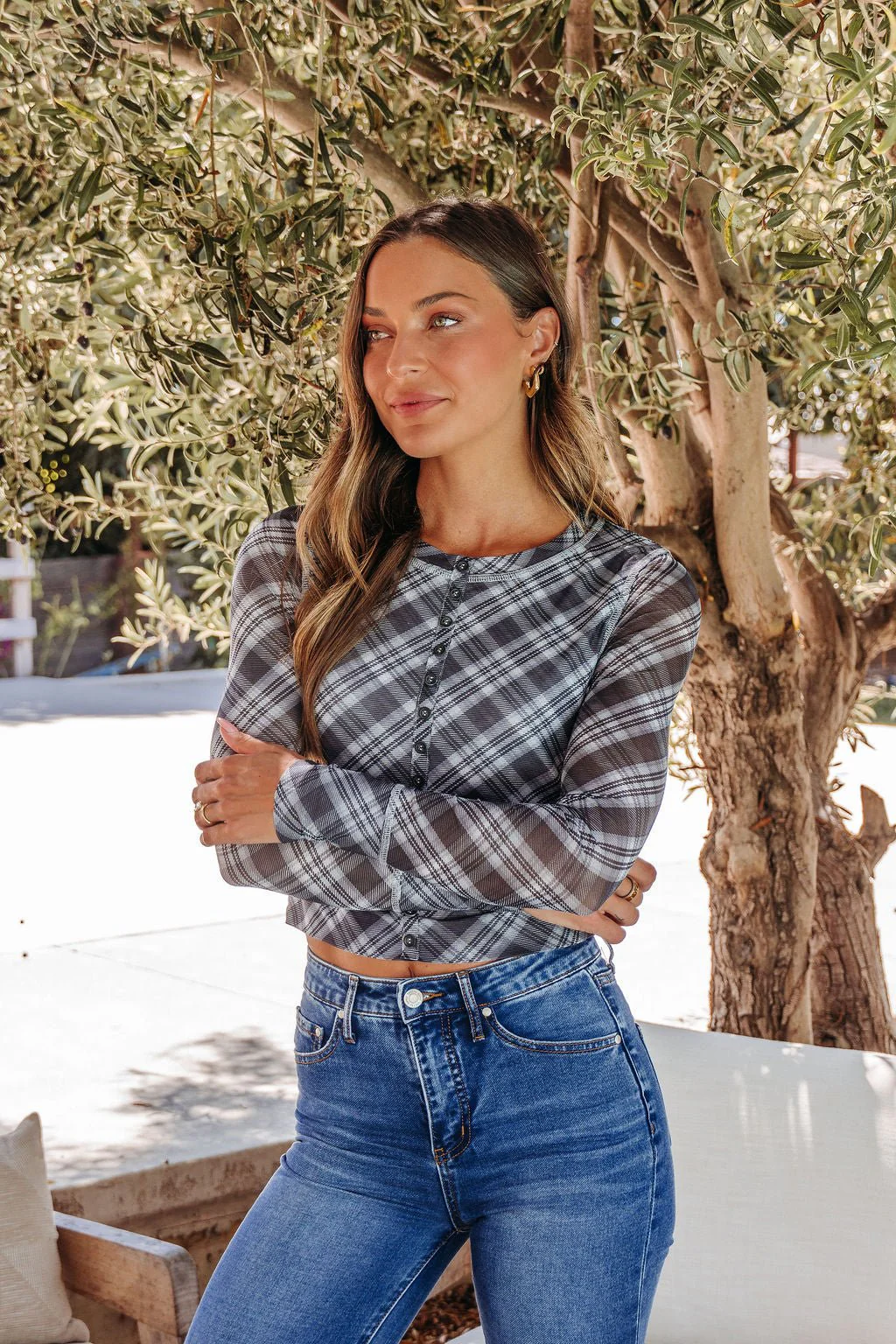 Multi Grey Plaid Mesh Top - FINAL SALE - Image 9