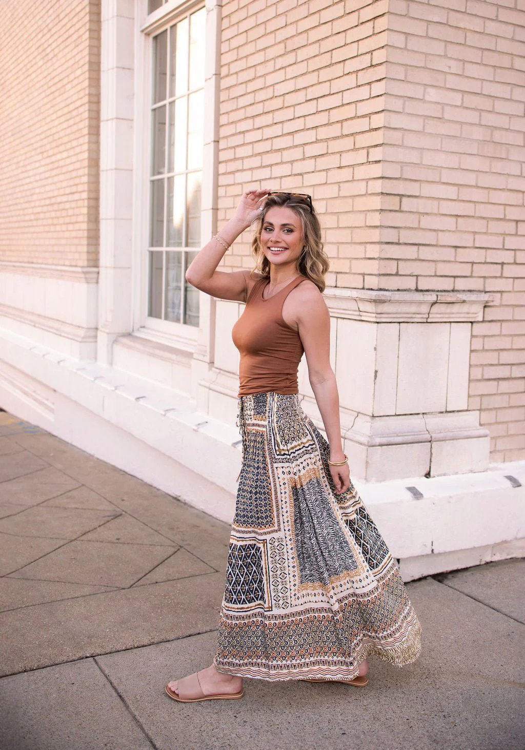 Multi Olive Print Smocked Maxi Skirt - Image 2