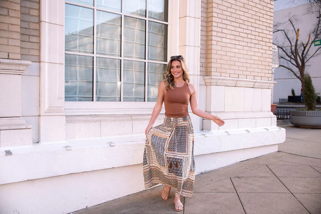 Multi Olive Print Smocked Maxi Skirt - Image 6