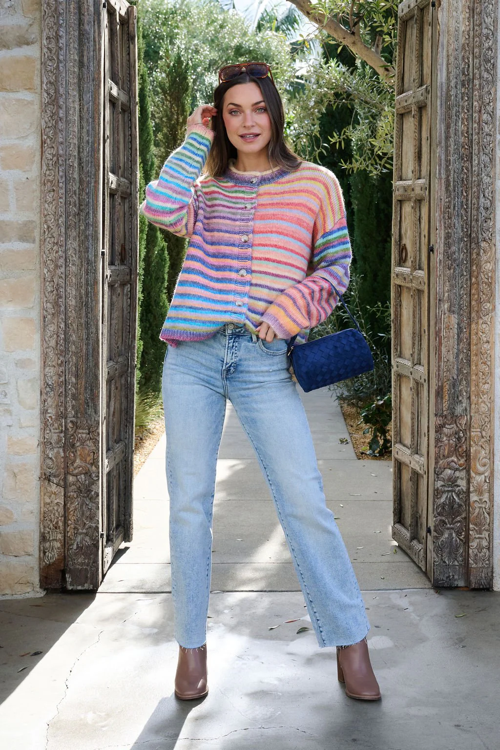 Multi Striped Button Down Sweater Cardigan - Image 4