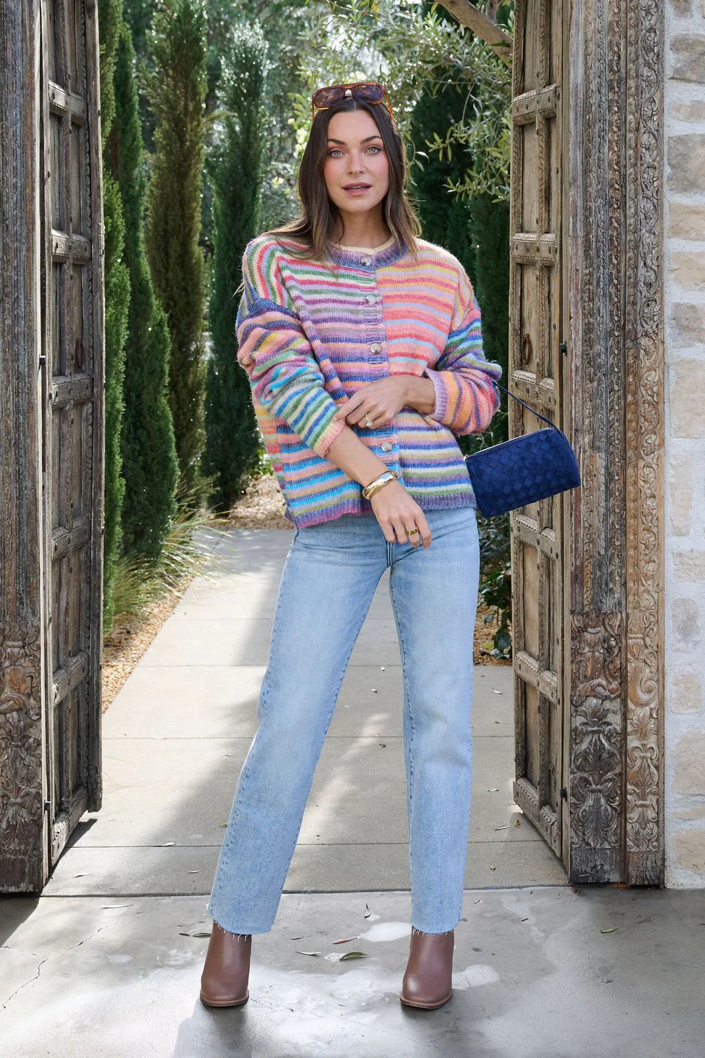 Multi Striped Button Down Sweater Cardigan - Image 6