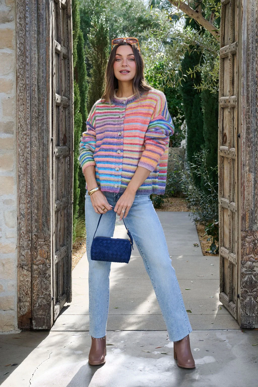 Multi Striped Button Down Sweater Cardigan - Image 8