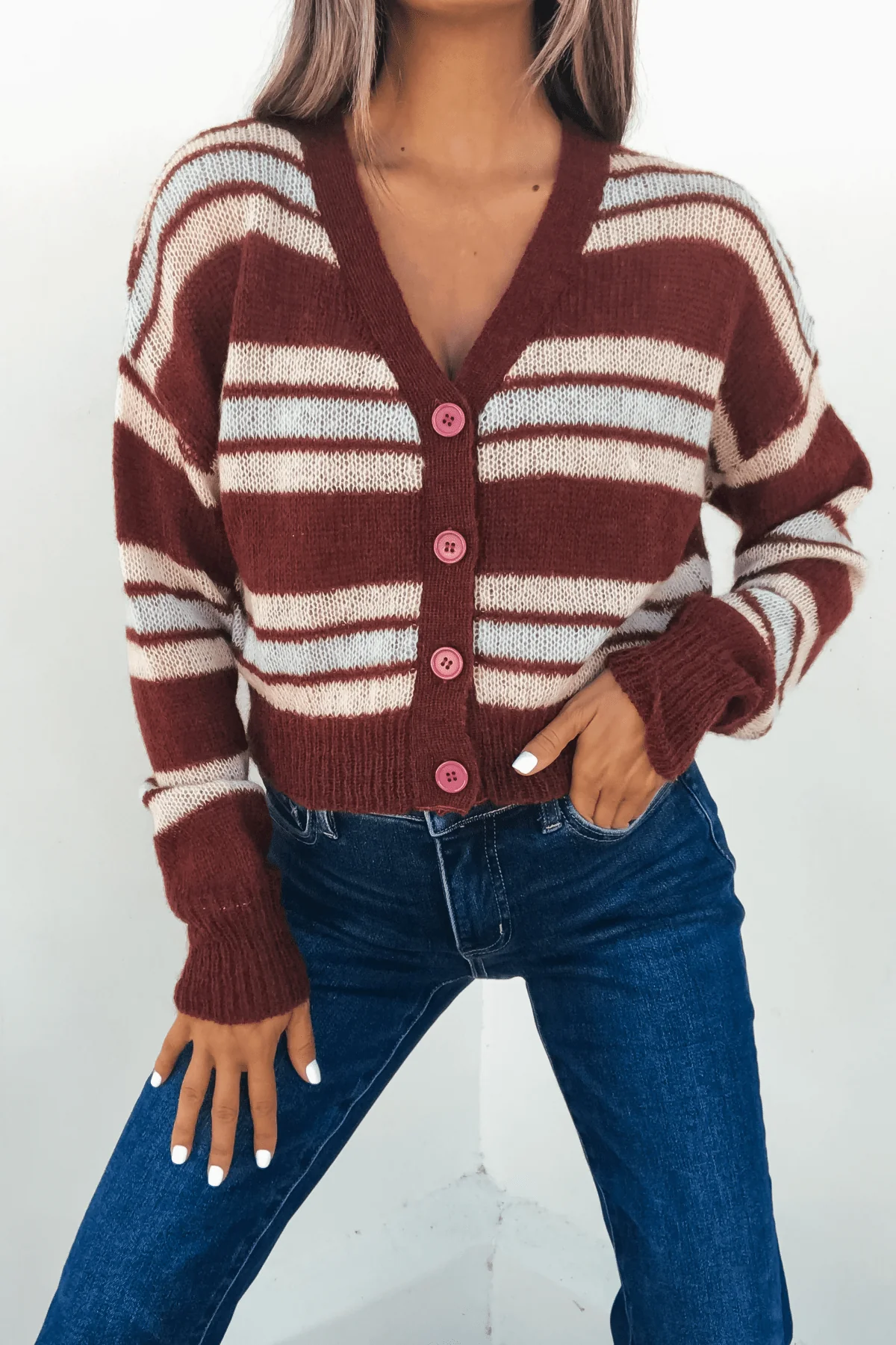 Multi Striped Button Up Sweater Cardigan - FINAL SALE - Image 3