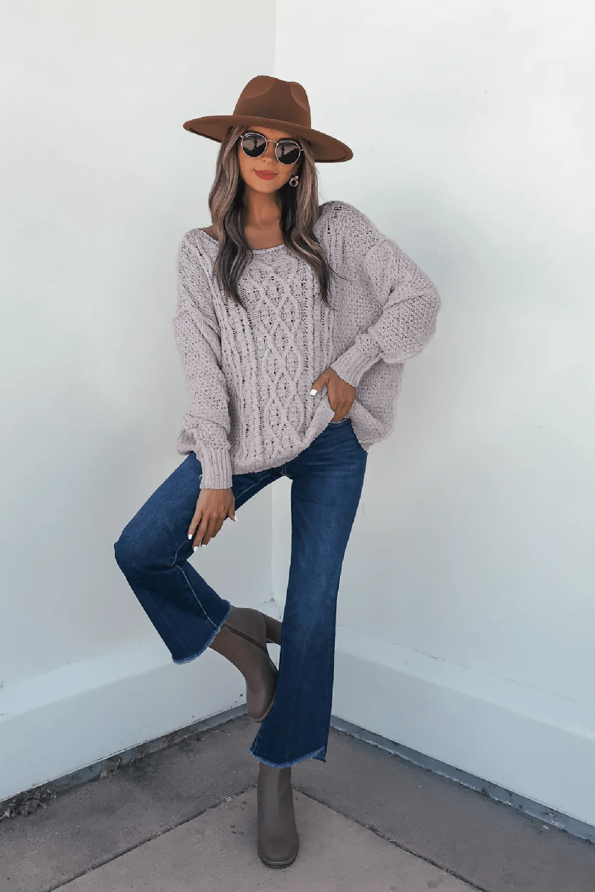 Natasha Grey Cable Knit Sweater - FINAL SALE - Image 2