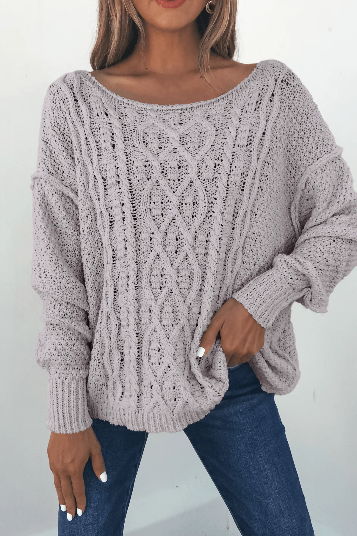 Natasha Grey Cable Knit Sweater - FINAL SALE - Image 3