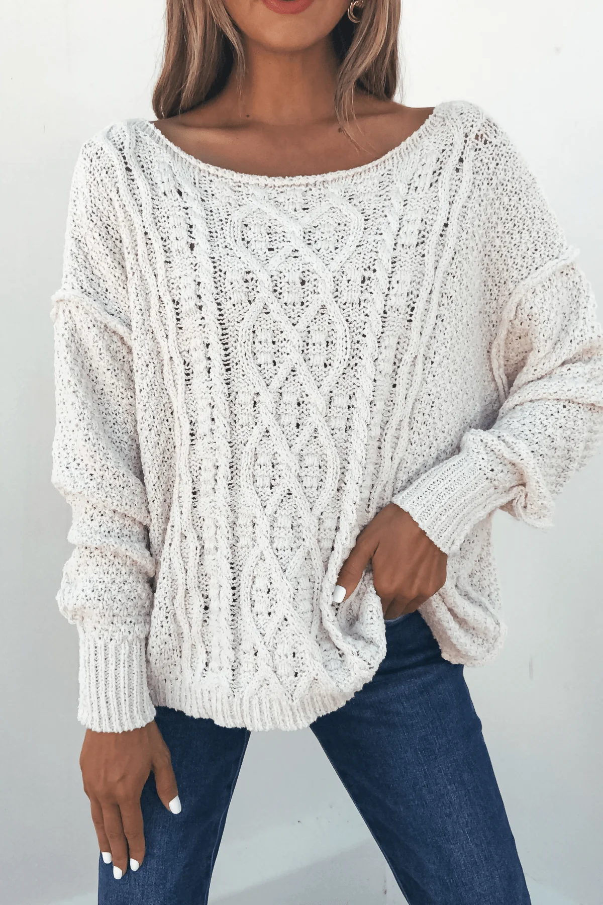 Natasha Ivory Cable Knit Sweater - FINAL SALE - Image 3