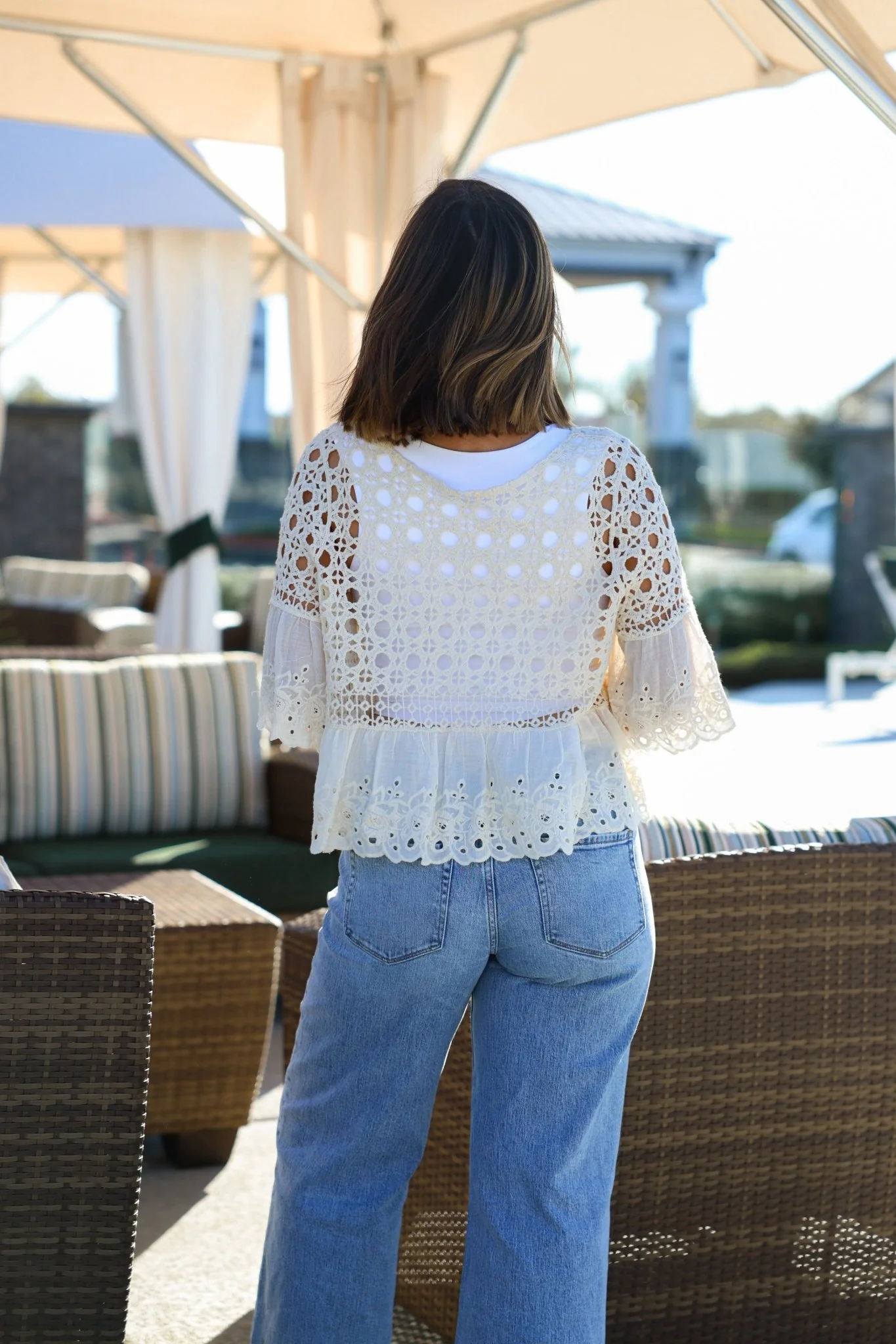 Natural Crochet Floral Eyelet Top - Image 5