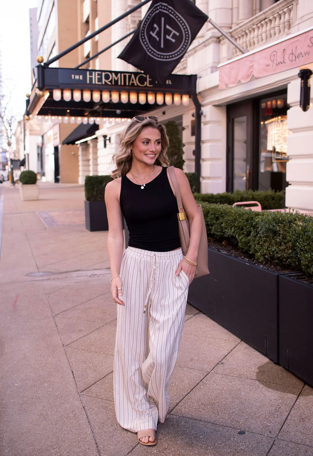 Natural Striped Linen Drawstring Pants - Image 3