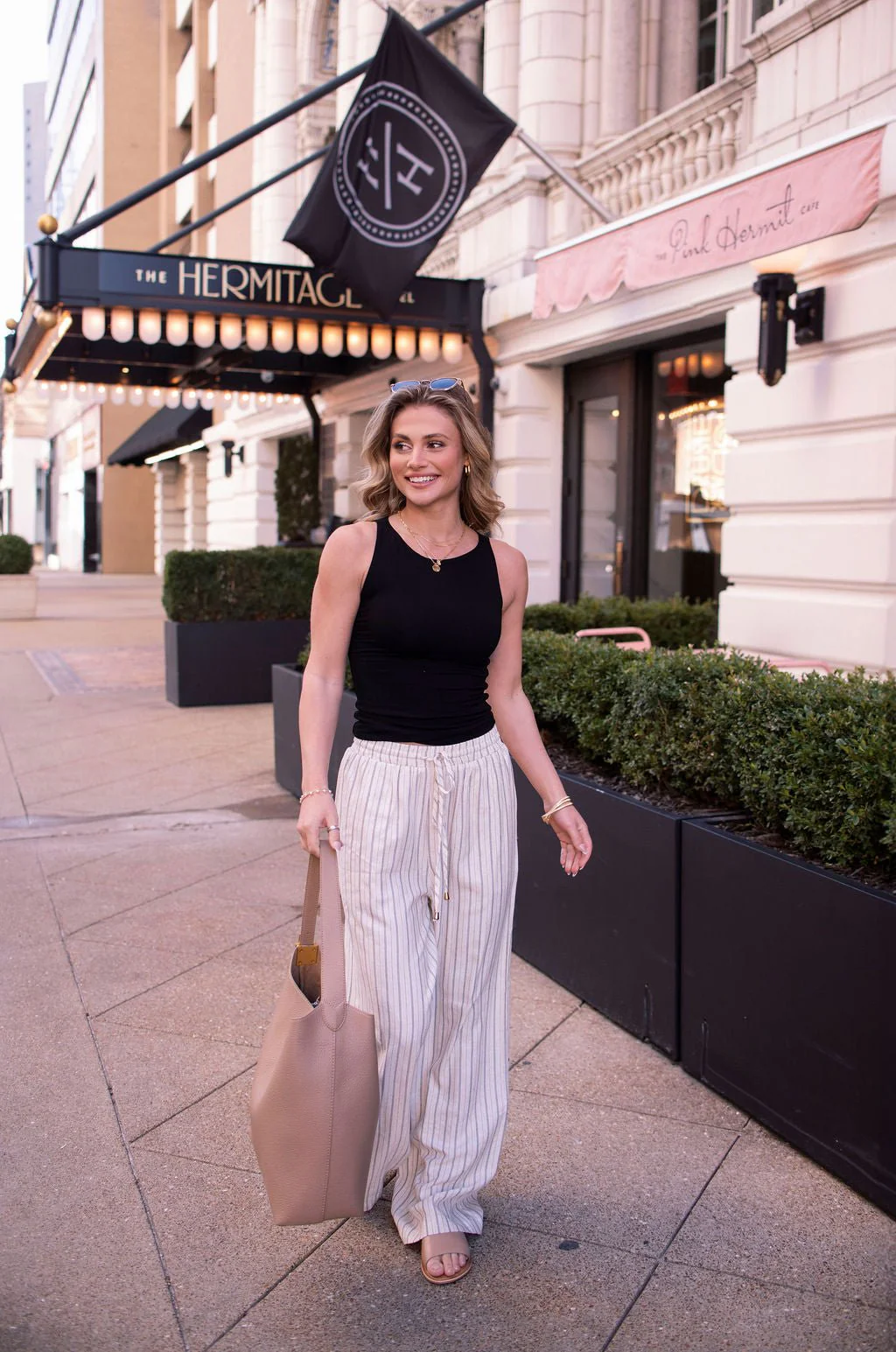 Natural Striped Linen Drawstring Pants - Image 4