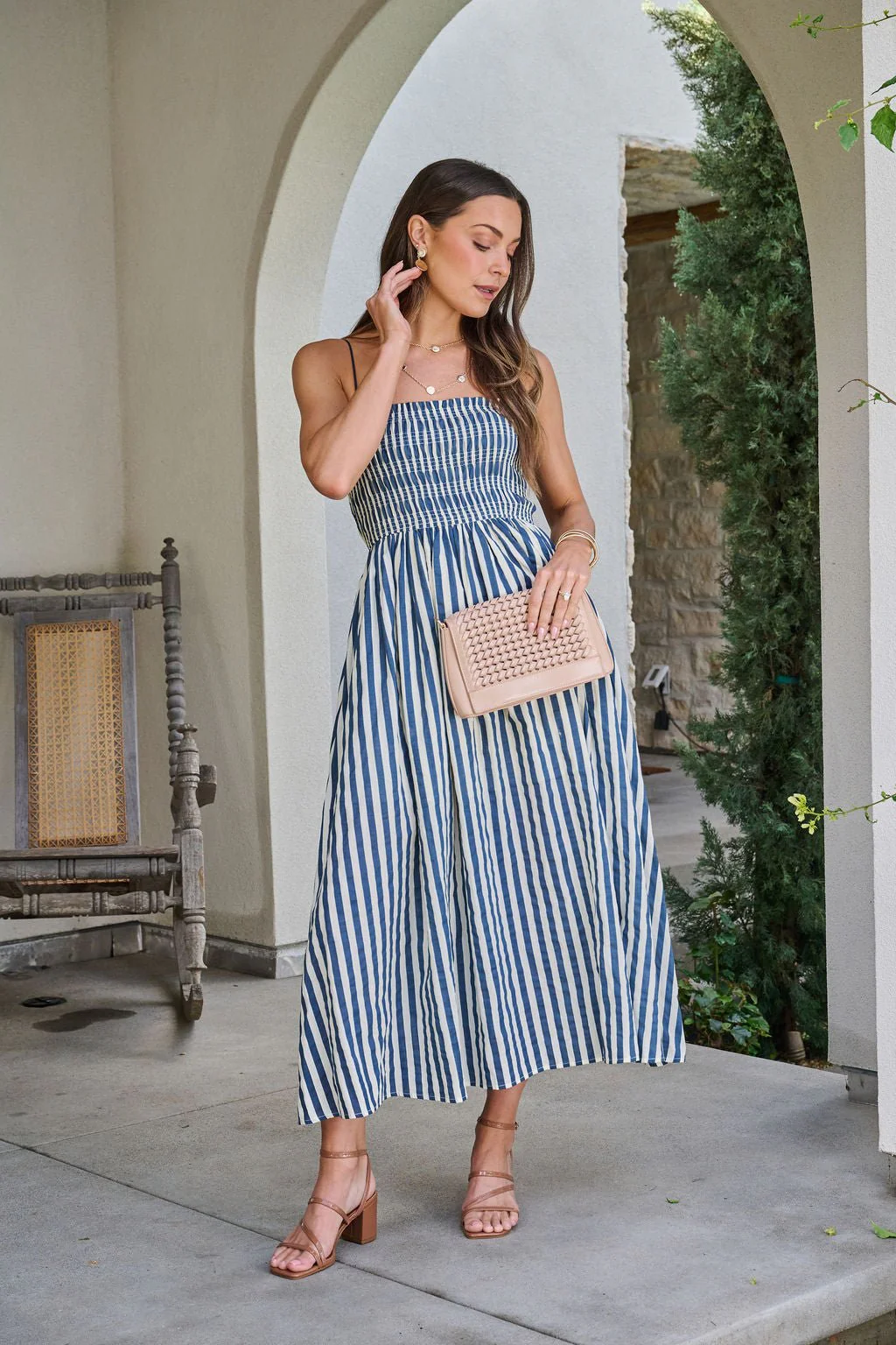 Navy and Ivory Striped Midi Dress - Image 10