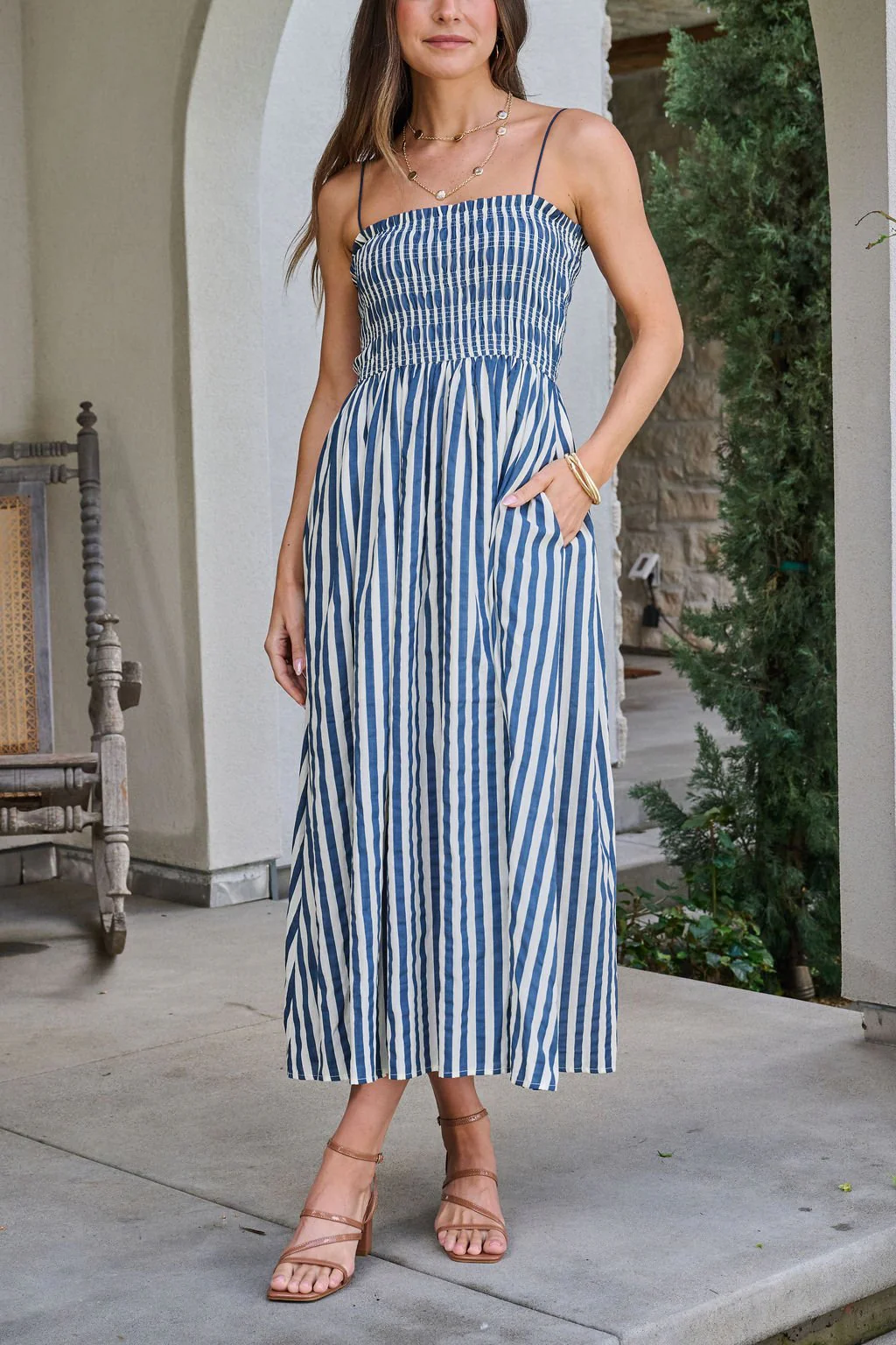 Navy and Ivory Striped Midi Dress - Image 5